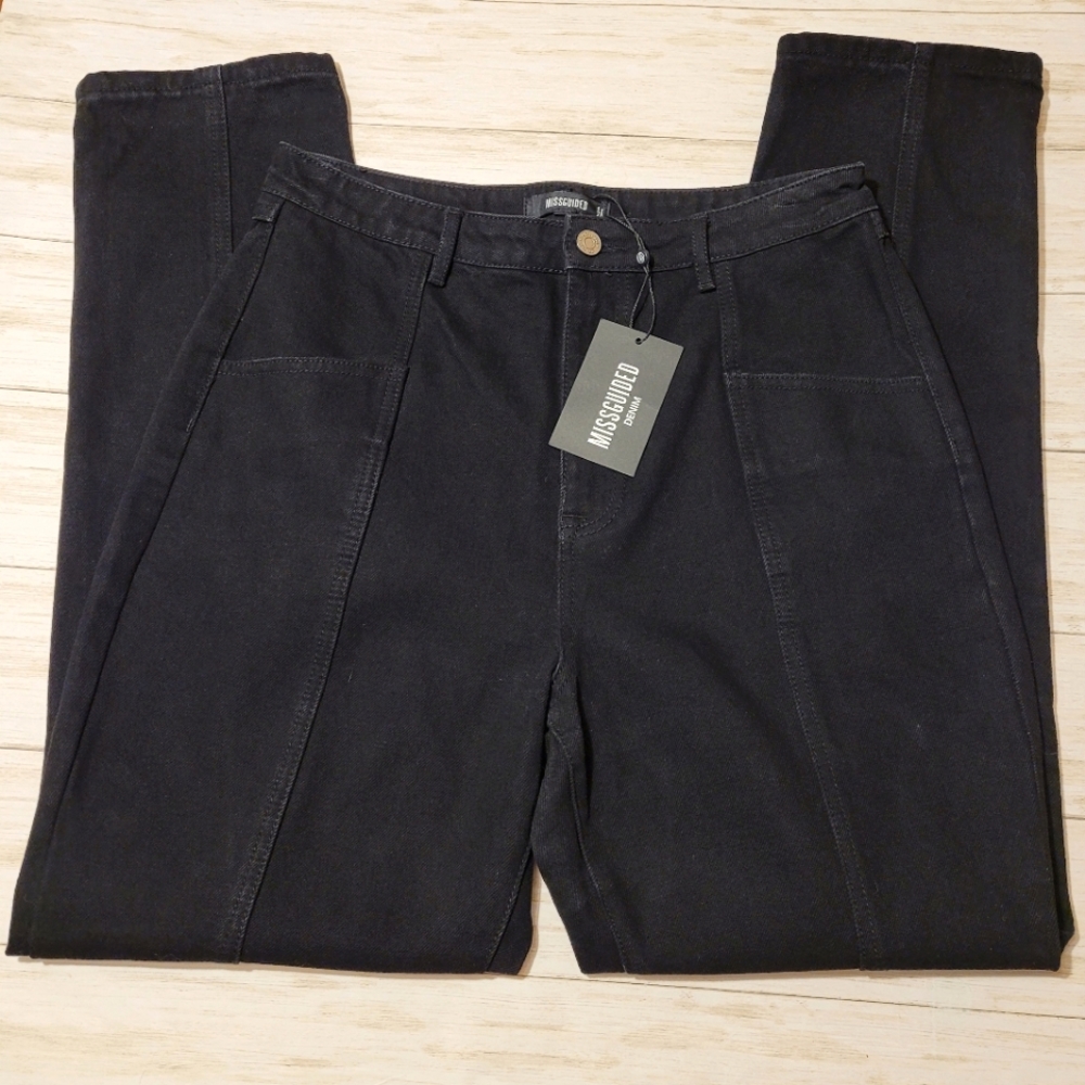 Missguided Front Seam Detail Slim Straight High Waisted Mom Jean Black Women's 8